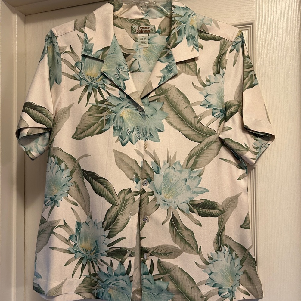 Tommy Bahama Green and Cream Silk Shirt